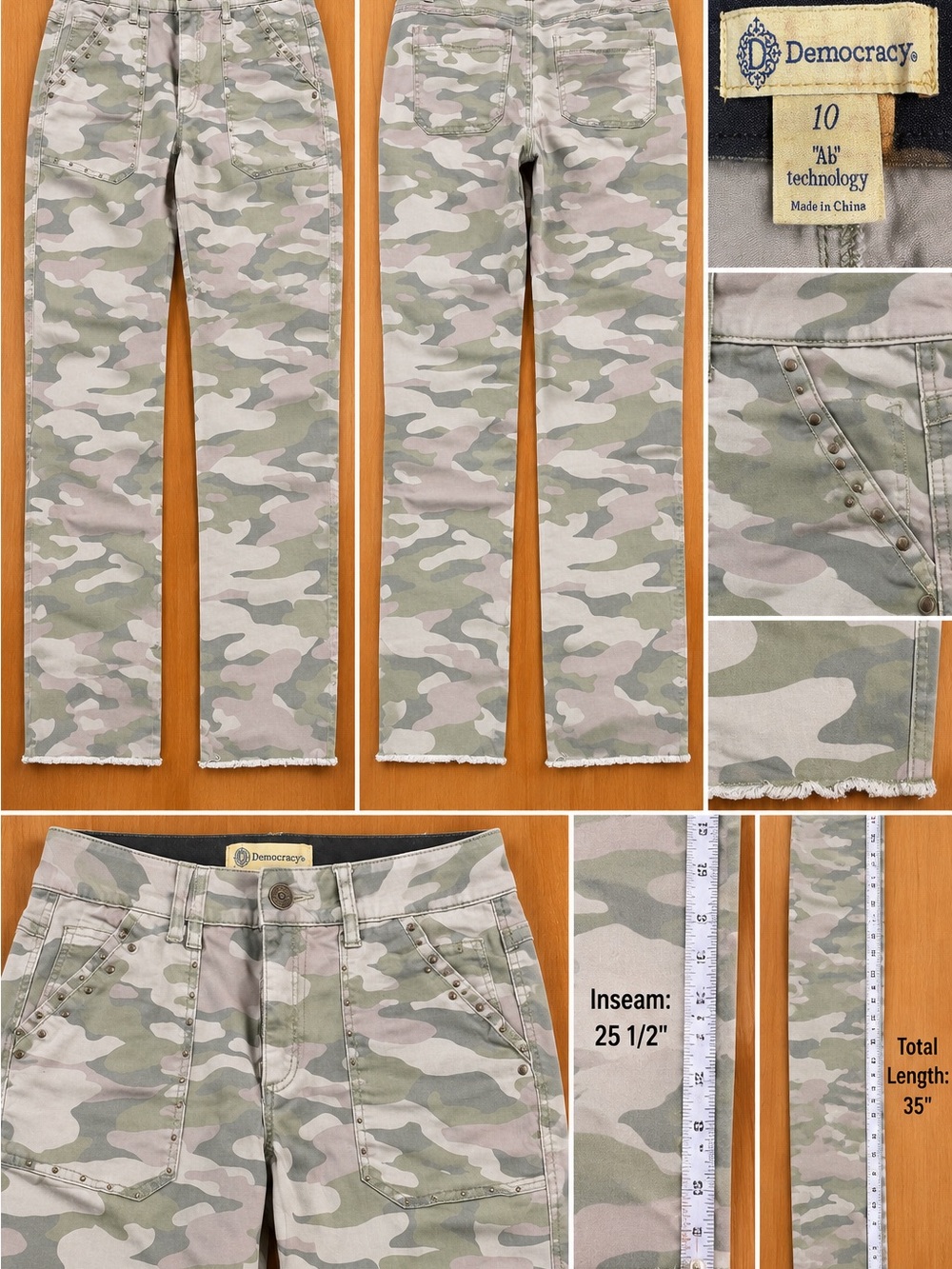 Democracy Women's Camo Straight-Leg Jeans in Green and Tan